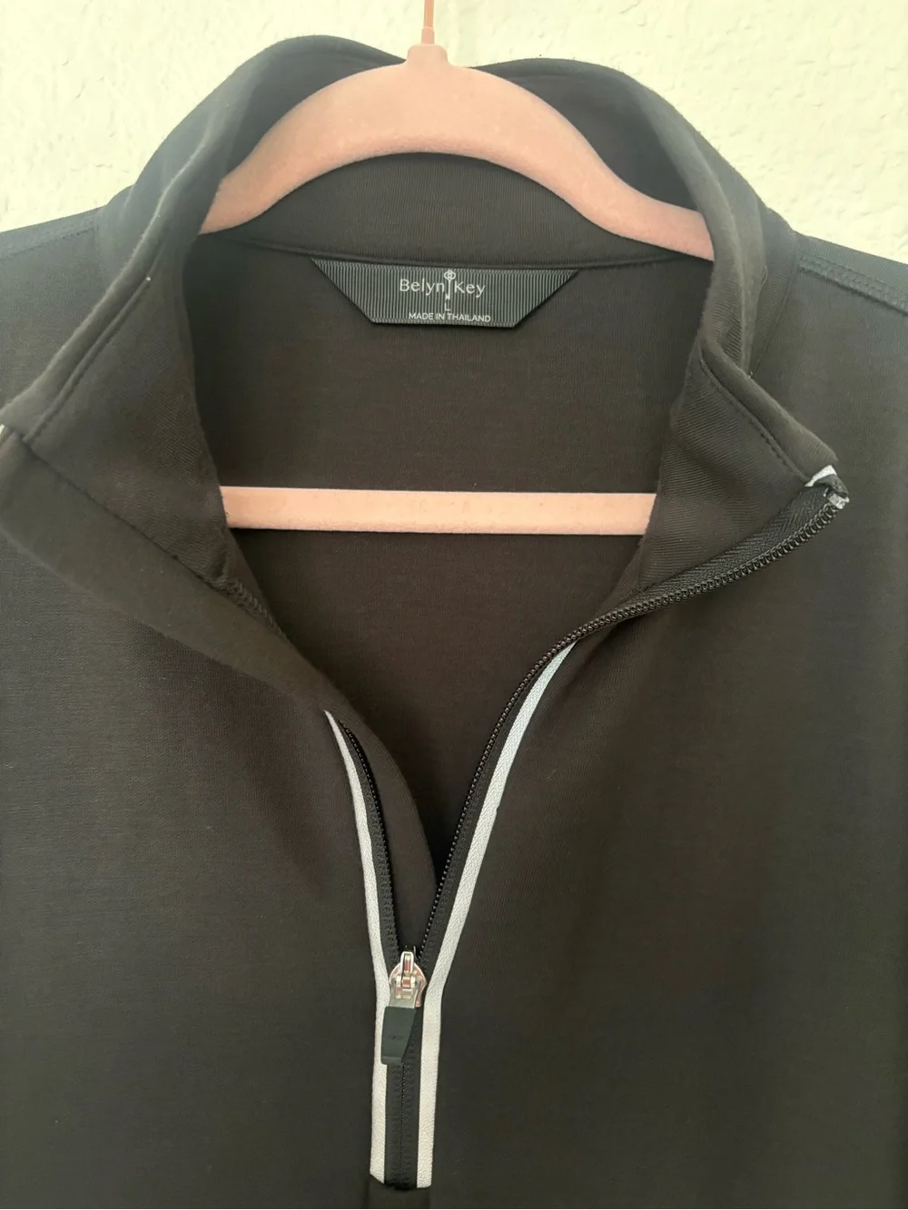 Belyn Key Men’s Half-Zip Pullover Sweater in Charcoal with White Zip